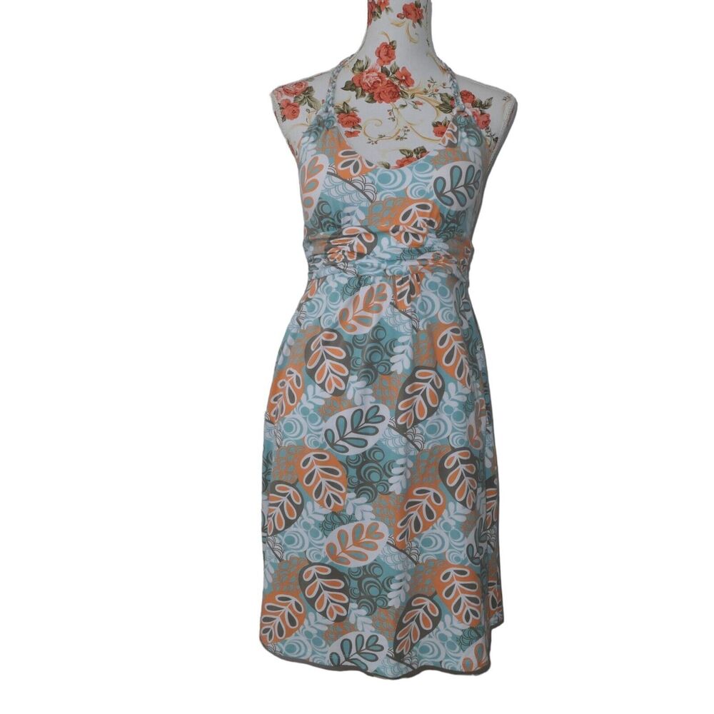 Tommy Bahama Sz S 60s Style Backless Bodycon Geometric Floral Dress Supima EUC
